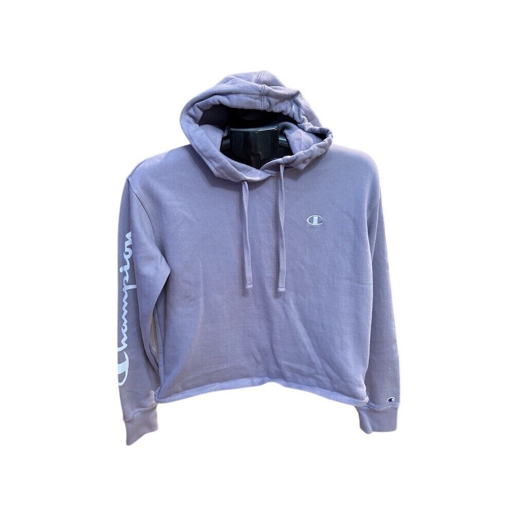 Champion Hoodie Cropped Pullover Womens Size Medium Purple Fleece Lined Logo